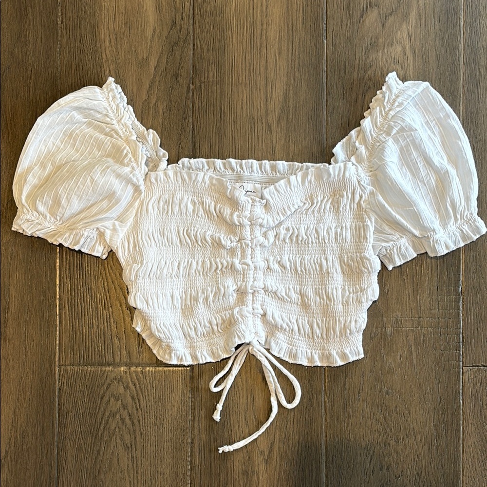 White Puff Sleeve Smocked Blouse